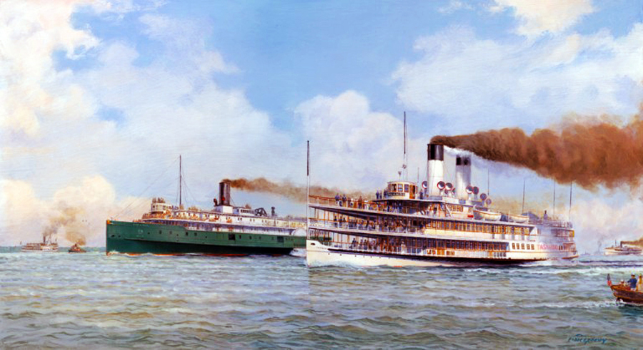 Watercolor of the Erie and Tashmoo race